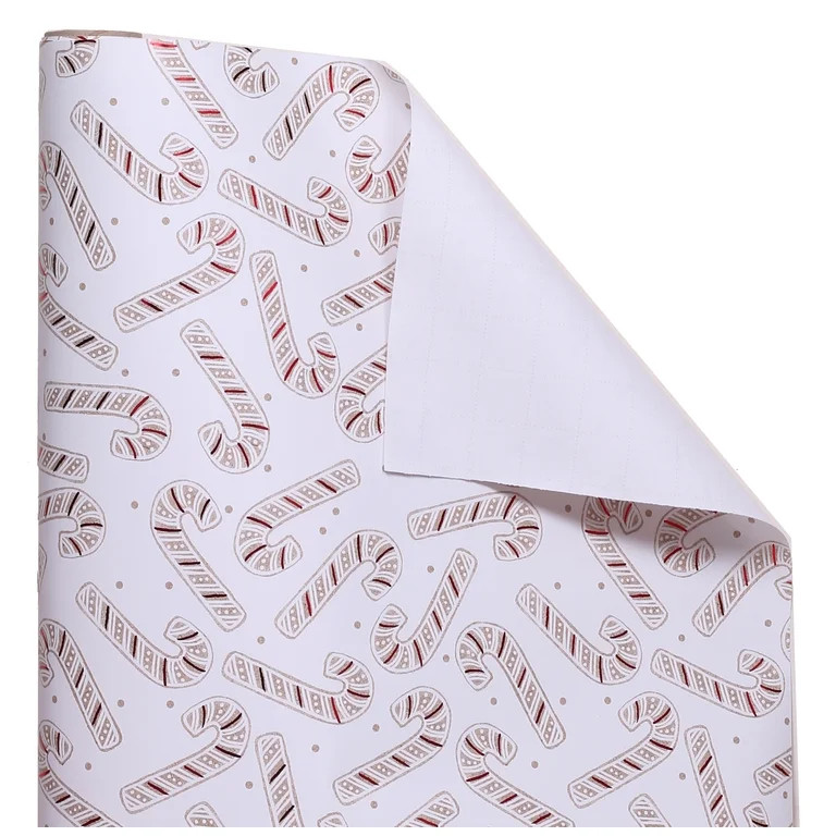 Gingerbread Lane, White and Red Metallic Foil Candy Canes Christmas Wrapping Paper, 25 Square fee... | Walmart (US)