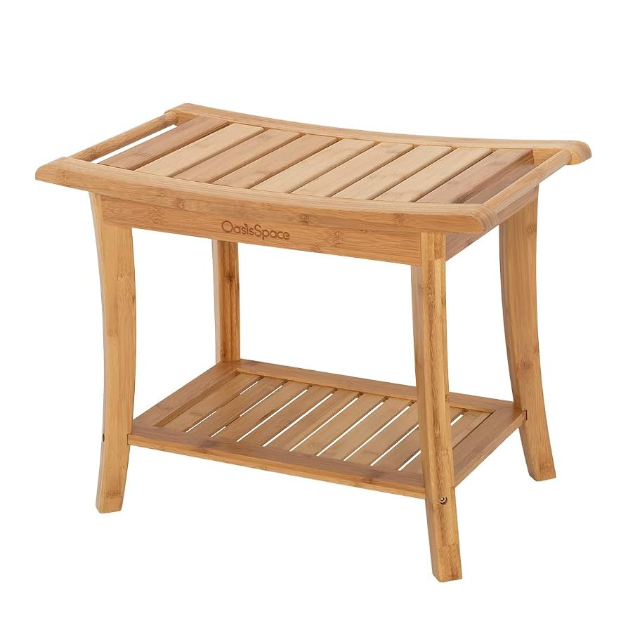 OasisSpace Bamboo Shower Bench, 24" Waterproof Shower Chair with Storage Shelf, Wood Spa Bath Org... | Amazon (US)