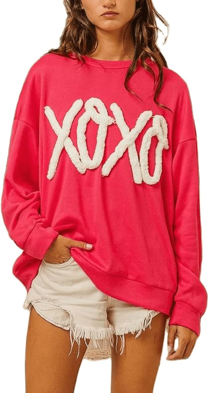 Women Sequin Valentine's Day Sweatshirt Cute Heart Long Sleeve Pullover Top Sparkly Oversized Hol... | Amazon (US)