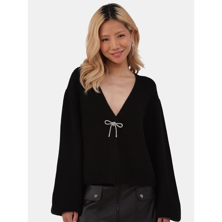 No Boundaries Rhinestone Bow Cardigan, Women's and Women’s Plus | Walmart (US)