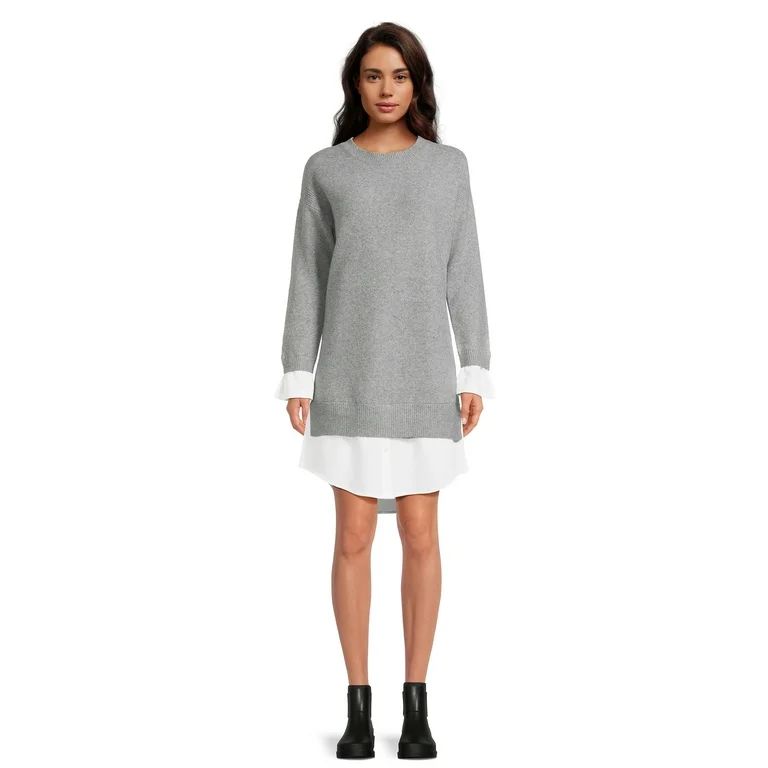 Time and Tru Women's Layered Look Sweater Dress, Sizes XS-XXXL | Walmart (US)