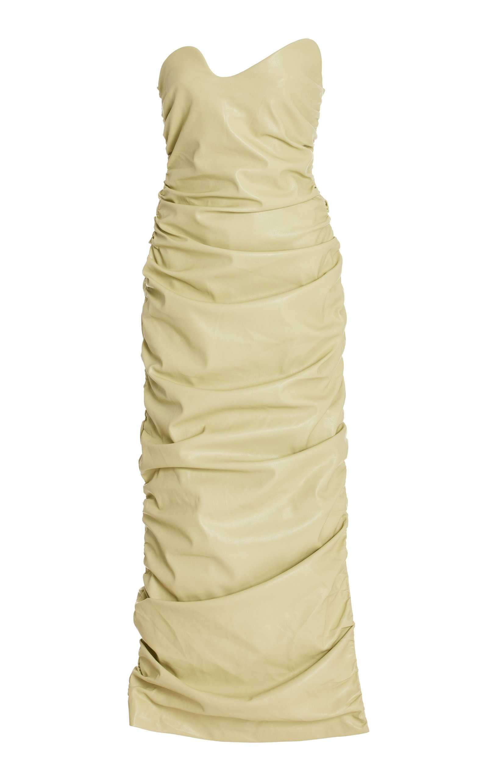 Assymetric Ruched Faux Leather Strapless Maxi Dress | Moda Operandi (Global)