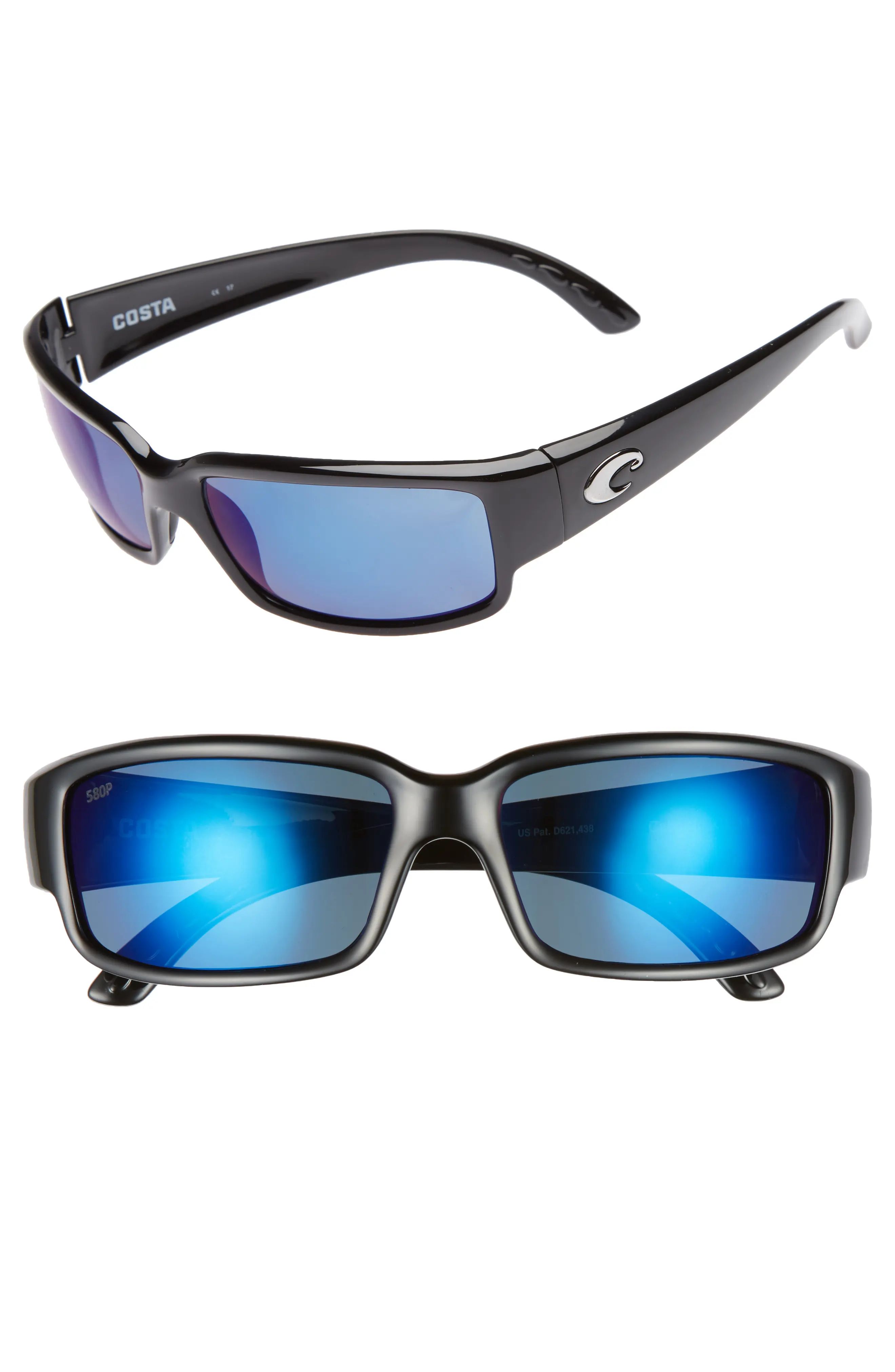 Men's Costa Del Mar Caballito 60Mm Polarized Sunglasses - Black/ Blue Mirror | Nordstrom