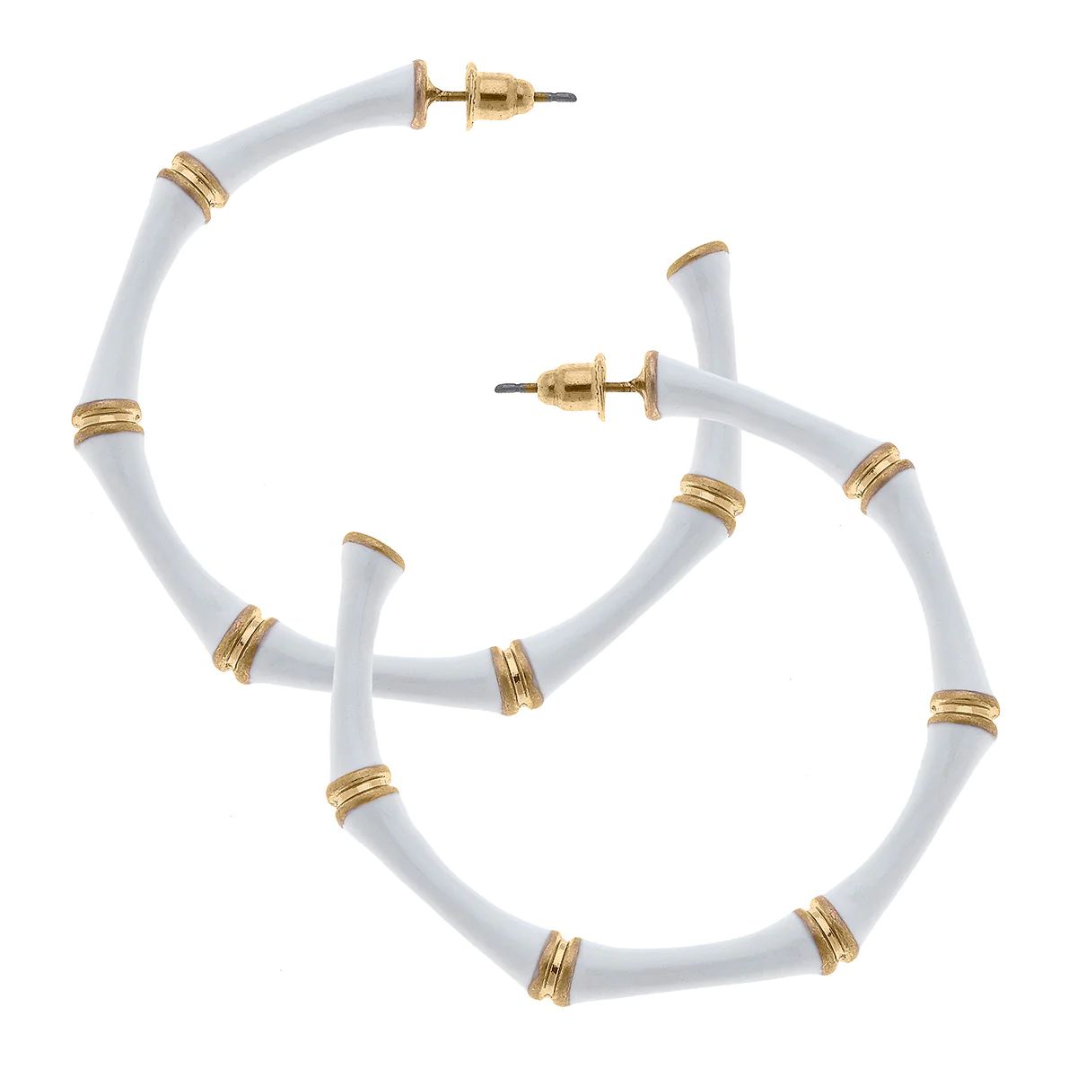 Celeste Enamel Bamboo Hoop Earrings in White | CANVAS