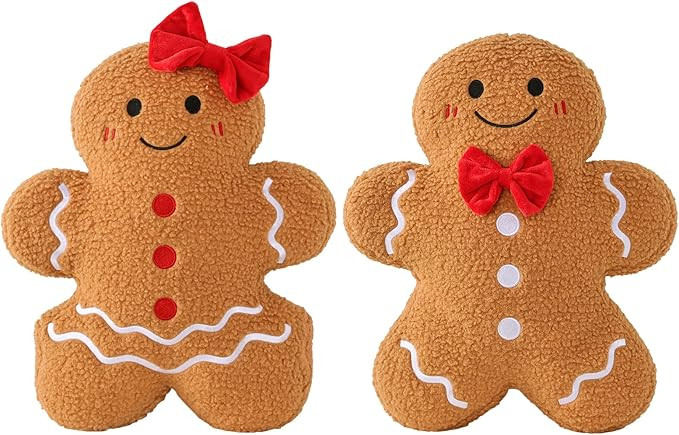 Christmas Decorations Indoor Throw Pillows: Cute Teddy Fleece Gingerbread Man Couple Christmas Pi... | Amazon (US)
