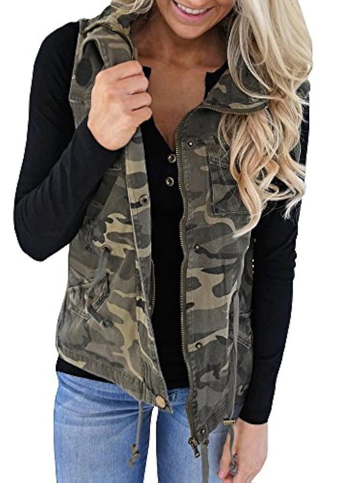 Tutorutor Women's Military Safari Utility Drawstring Lightweight Vest Jacket Pocket | Amazon (US)