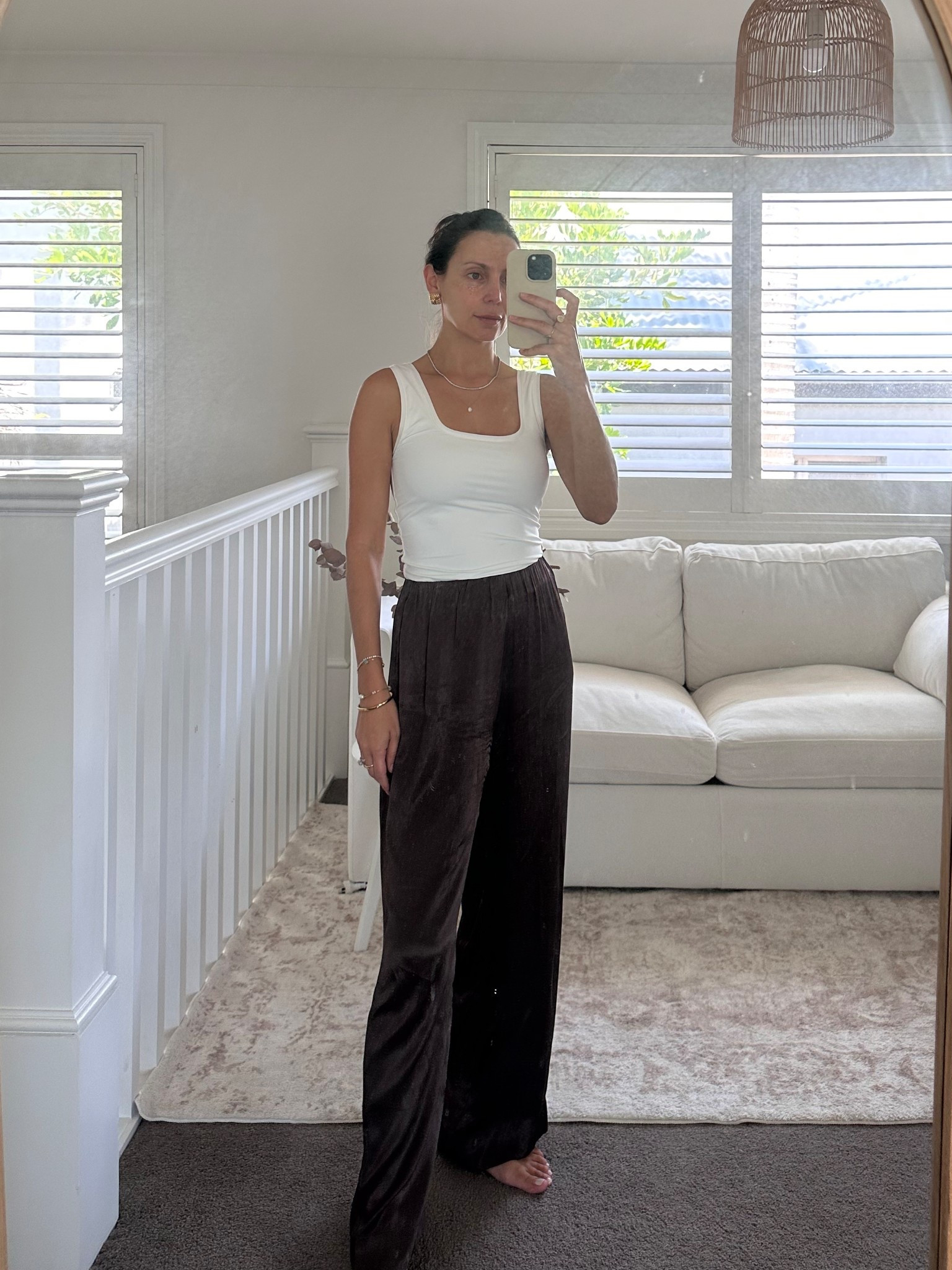 Casual outfit white tank top and brown satin pants 

#LTKaustralia #LTKsummer