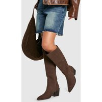 Womens Nubuck Western Cowboy Boots - Brown - 10 | boohoo (US & Canada)