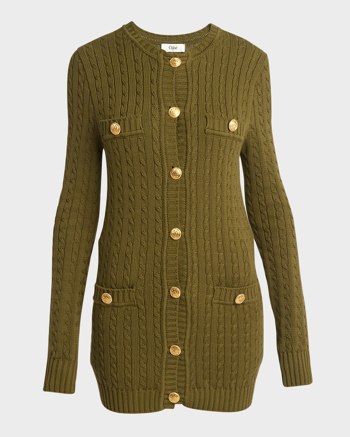 Cable-Knit Cardigan with Gold-Tone Buttons | Neiman Marcus