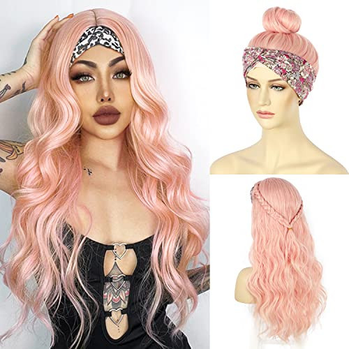 SAPPHIREWIGS Headband Wigs for Women Loose Body Wave Highlight Pink Color Synthetic Glueless Headband Wigs with Headbands Attached Valentines Gift 26inch | Amazon (US)