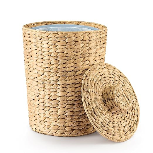 1.3 Gallons Wicker Woven Waste Basket with Lid - Water Hyacinth Trash Can for Office Garbage - Ha... | Amazon (US)