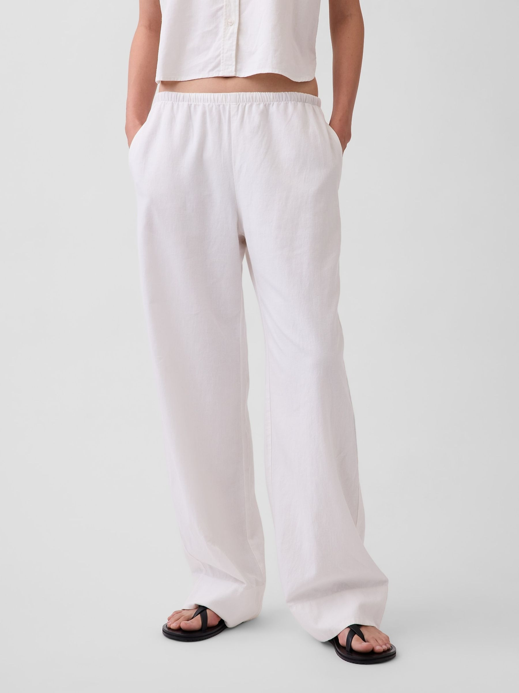 White Linen-Blend Relaxed Wide-Leg Trousers | Gap | GAP UK