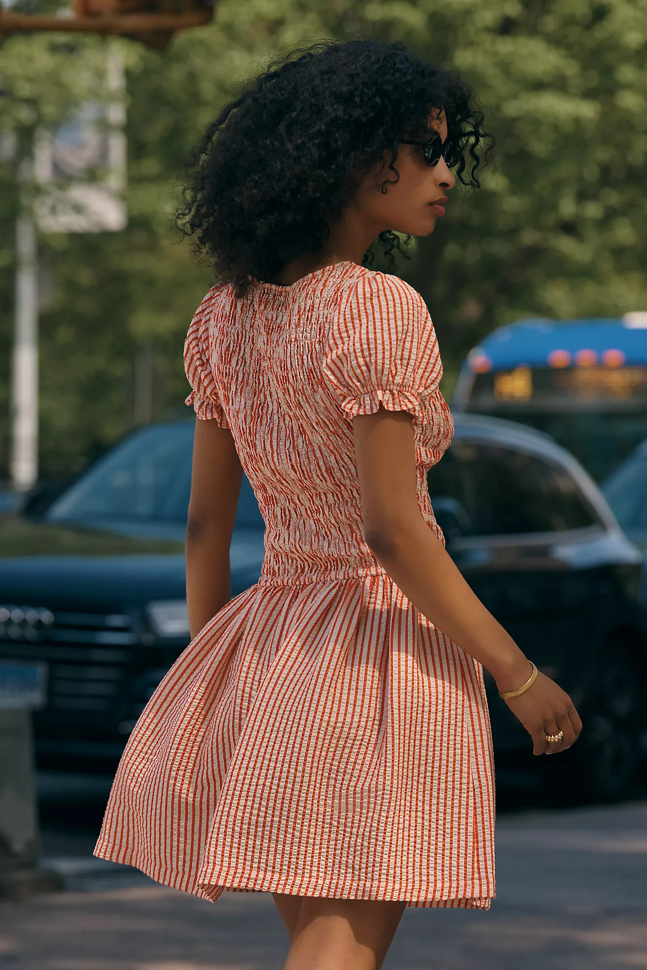 Maeve Margie Smocked Stripe Midi Dress | Anthropologie (US)