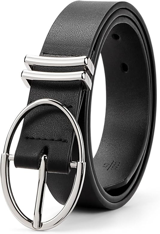 BOSTANTEN Women Belts For Jeans Dresses Pants Trendy Ladies Leather Waist Black Belt with Silver ... | Amazon (US)