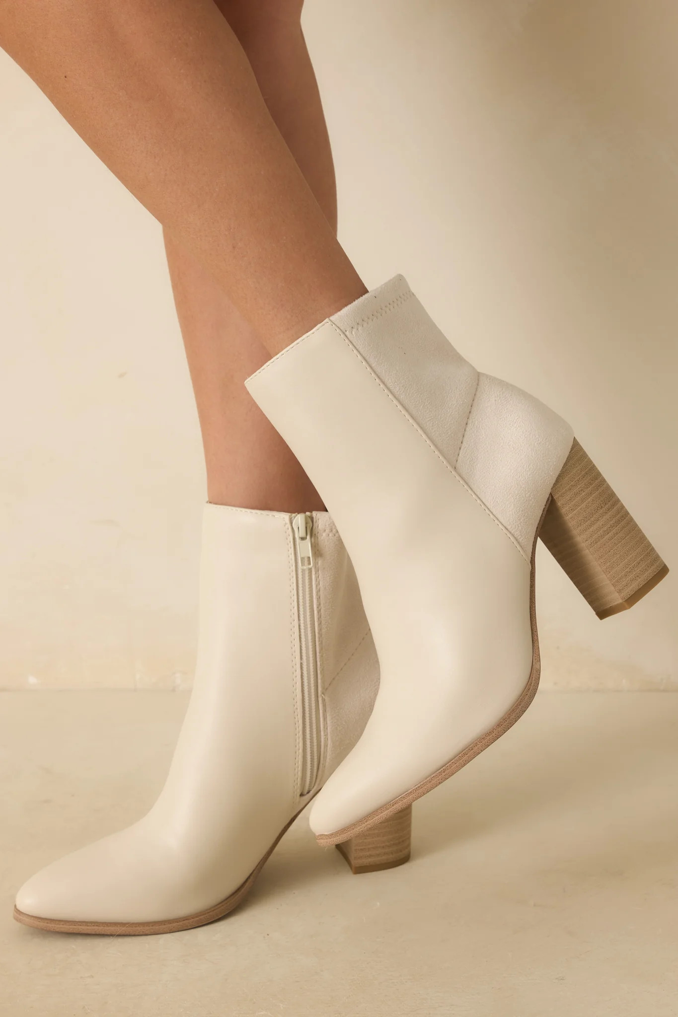 Stand Corrected Ivory Faux Leather Suede Ankle Boots | Red Dress