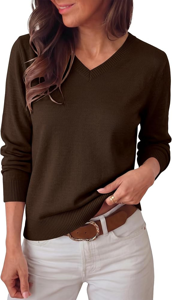 ANRABESS Women Fall Long Sleeve V Neck Lightweight Sweaters | Amazon (US)