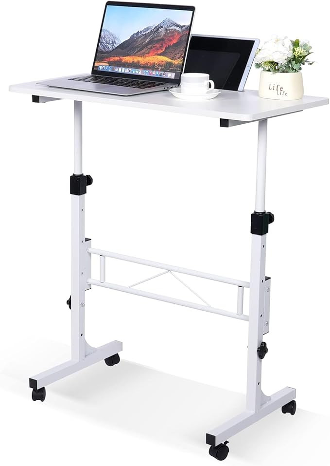 KLSMYHOKI Standing Desk Adjustable Height, Mobile Stand Up Desk with Wheels Small Computer Desk R... | Amazon (US)