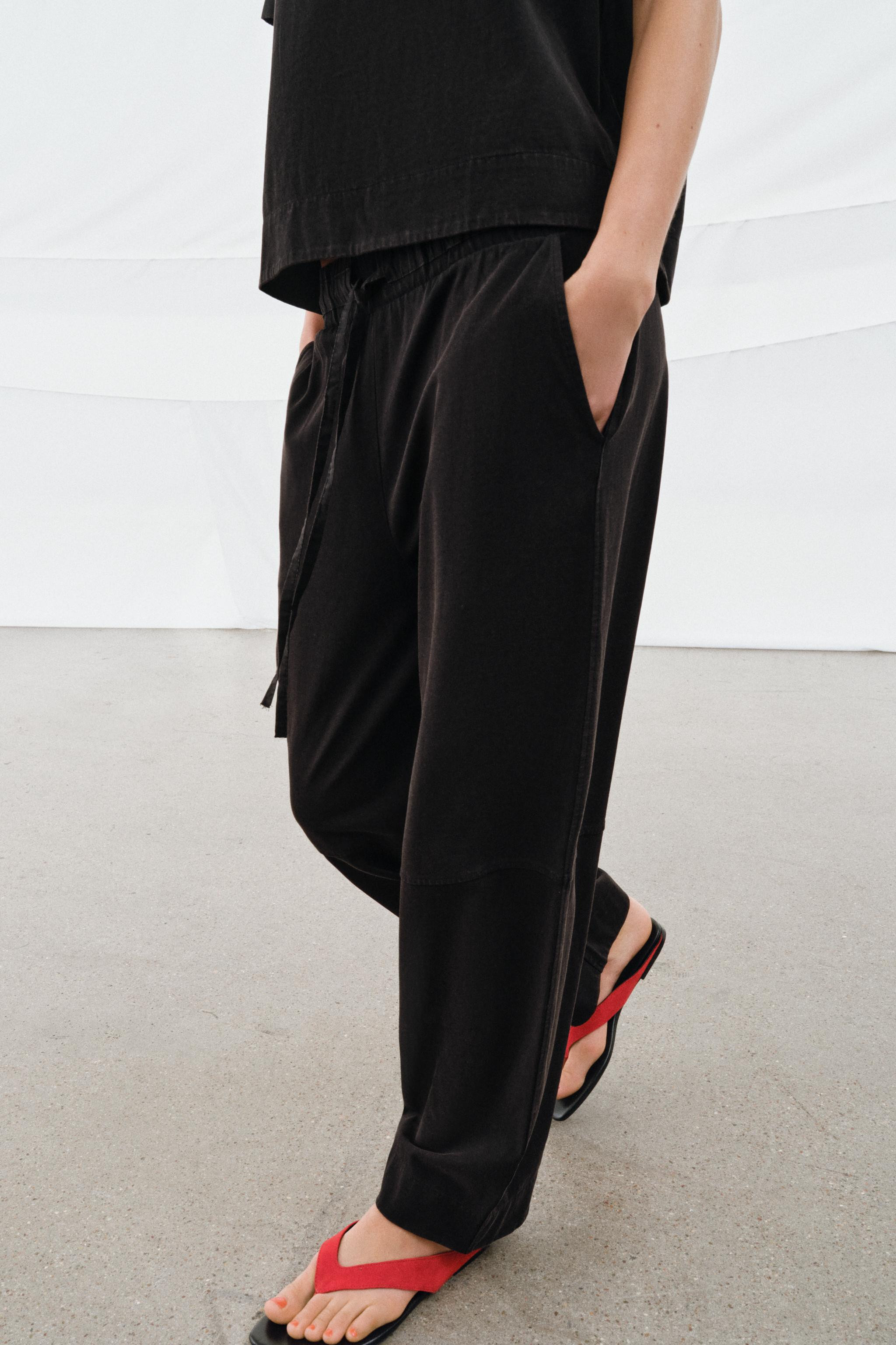 HEAVY COTTON WIDE-LEG TROUSERS | Zara UK