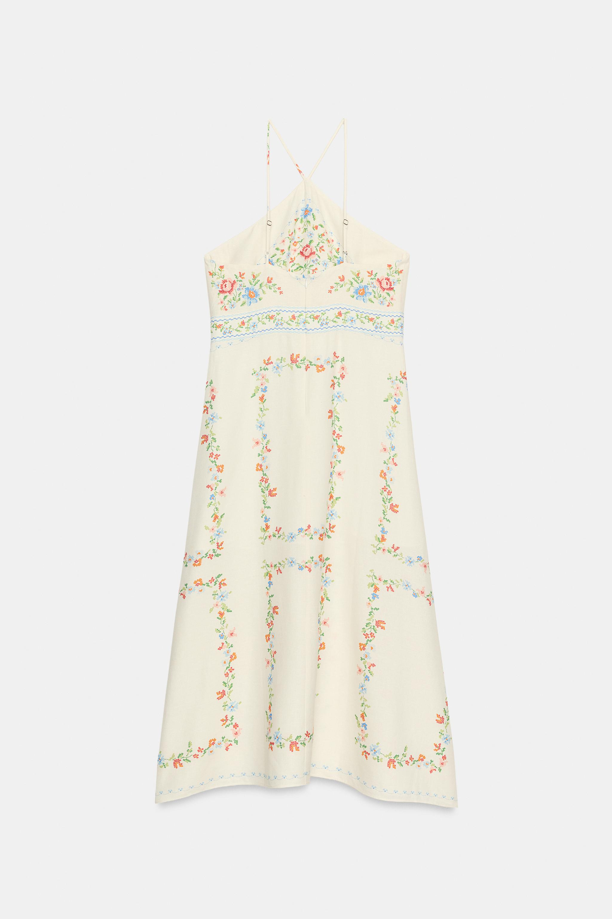 PRINTED LINEN MIDI DRESS | Zara US
