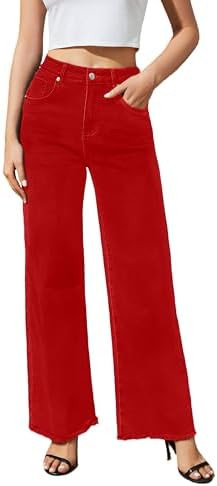 Women's Wide Leg Jeans High Waisted Strechy Jeans for Women Straight Raw Hem Loose Casual Denim | Amazon (US)