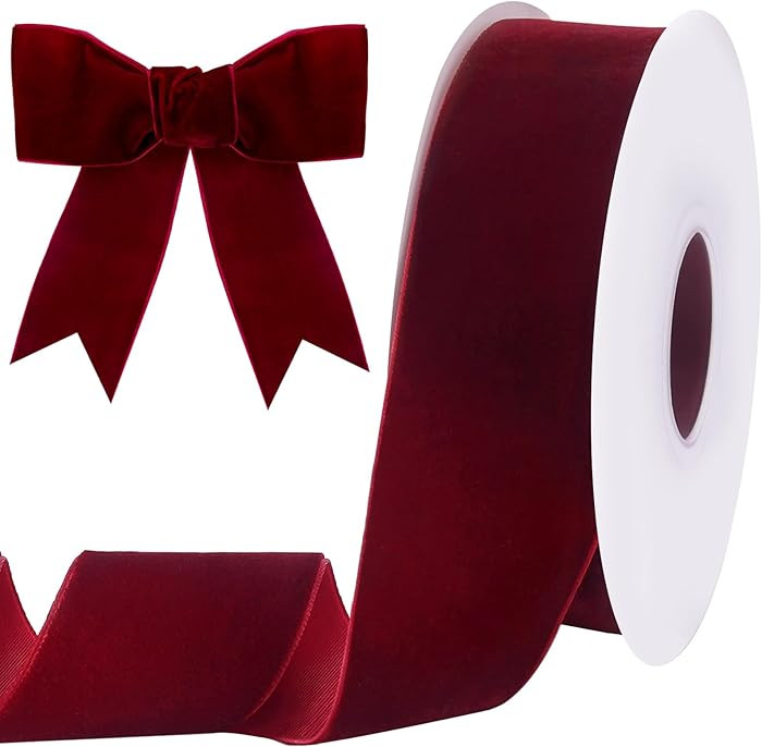 10 Yards Burgundy Velvet Ribbon 2 Inch for Christmas Tree,Dark Red Velvet Christmas Ribbon for Gi... | Amazon (US)