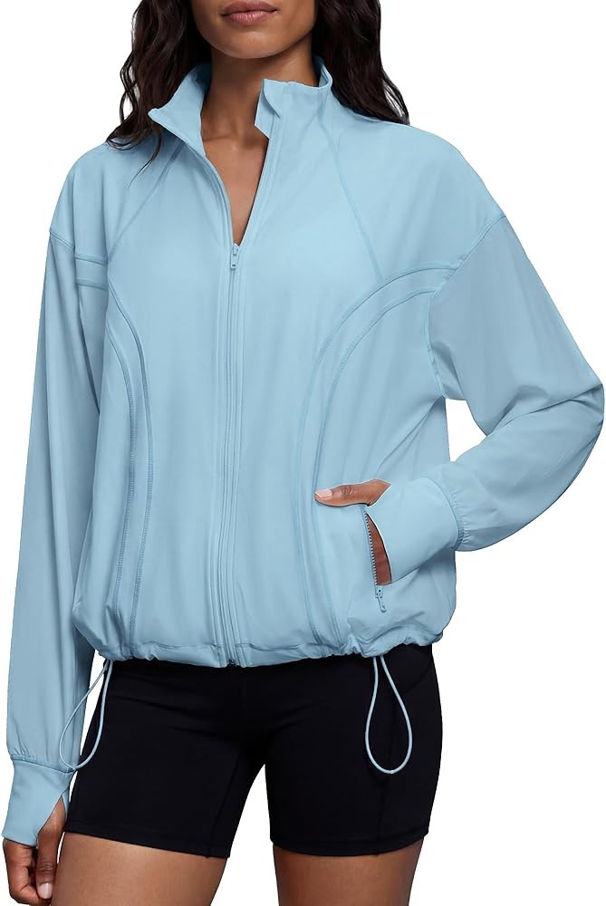 Locachy Women's Oversized Cropped Running Workout Jacket Casual Athletic Jacket Hiking Cycling Ac... | Amazon (US)