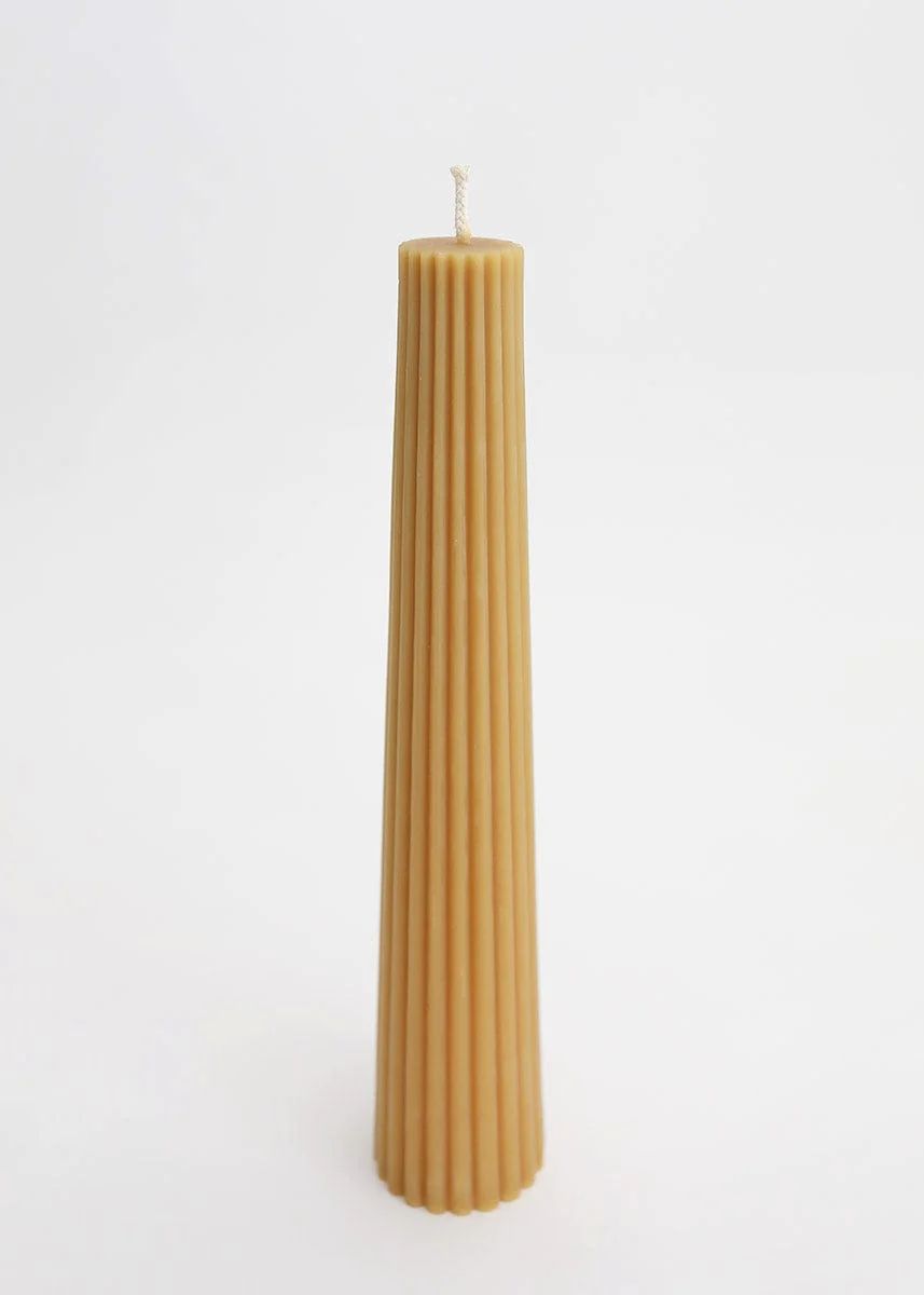 Natural Beeswax Fluted Pillar Candle - 13.5" | Afloral