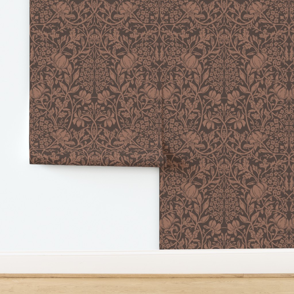 Jumbo Floral Ground Cover - Arts and Crafts Heritage - Mocha Mousse - 24 Wallpaper | Spoonflower | Spoonflower