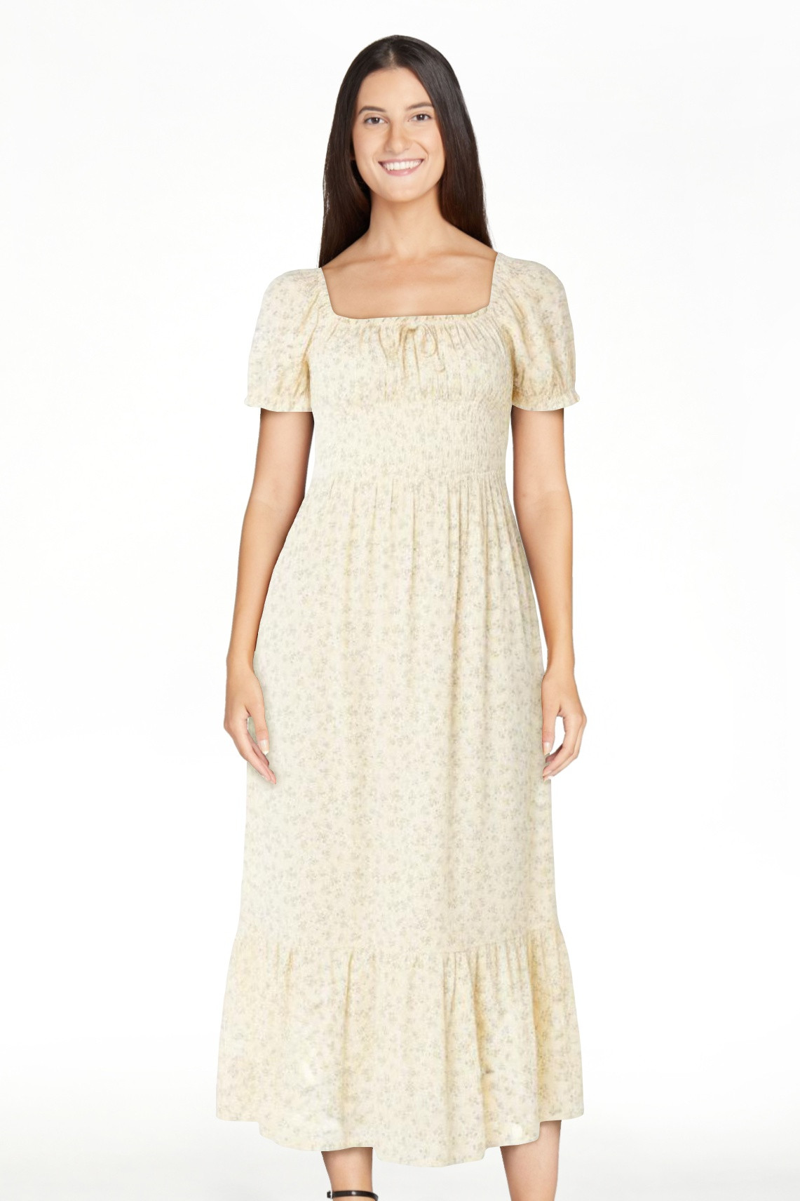 Celebrity Pink Women's and Women's Plus Puff Sleeve Smocked Midi Dress, Sizes XS-XXXL | Walmart (US)