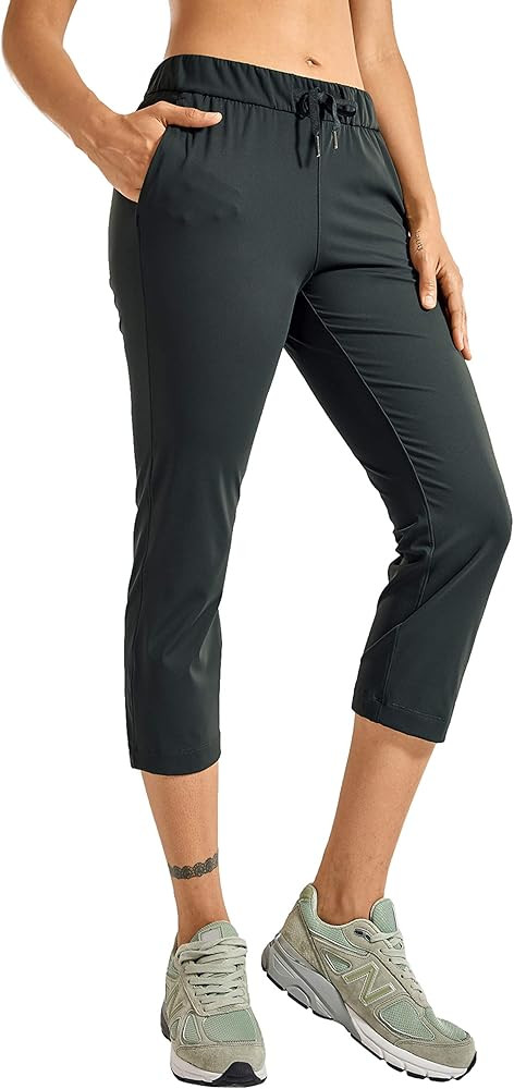 CRZ YOGA Women's Stretch Capri Pants Travel Mid Rise Drawstring Joggers Casual Jogging Lounge Pan... | Amazon (US)