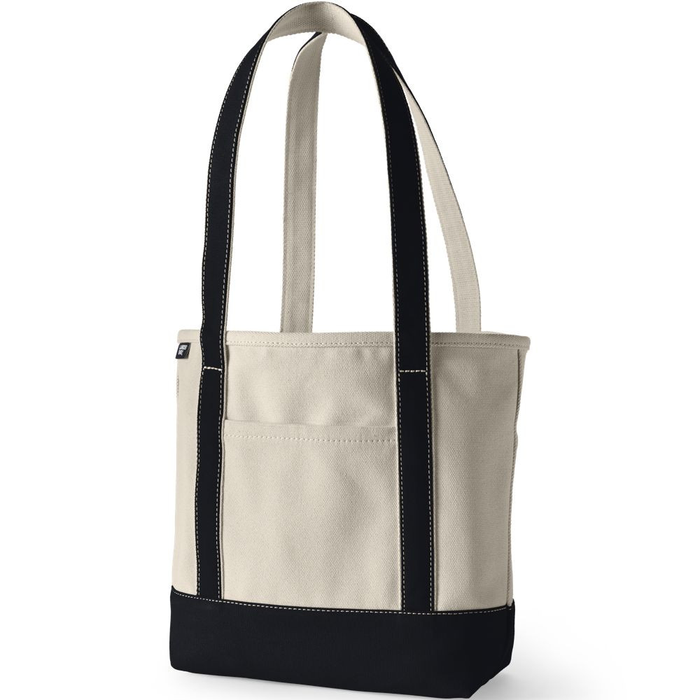 Natural Open Top Long Handle Canvas Tote Bag - Natural/Black - One Size | Lands' End Business Outfitters