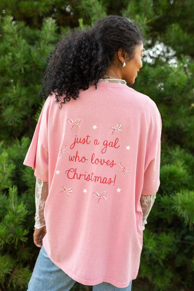 Christmas Loving Gal Pink Oversized Graphic Tee SALE | Pink Lily