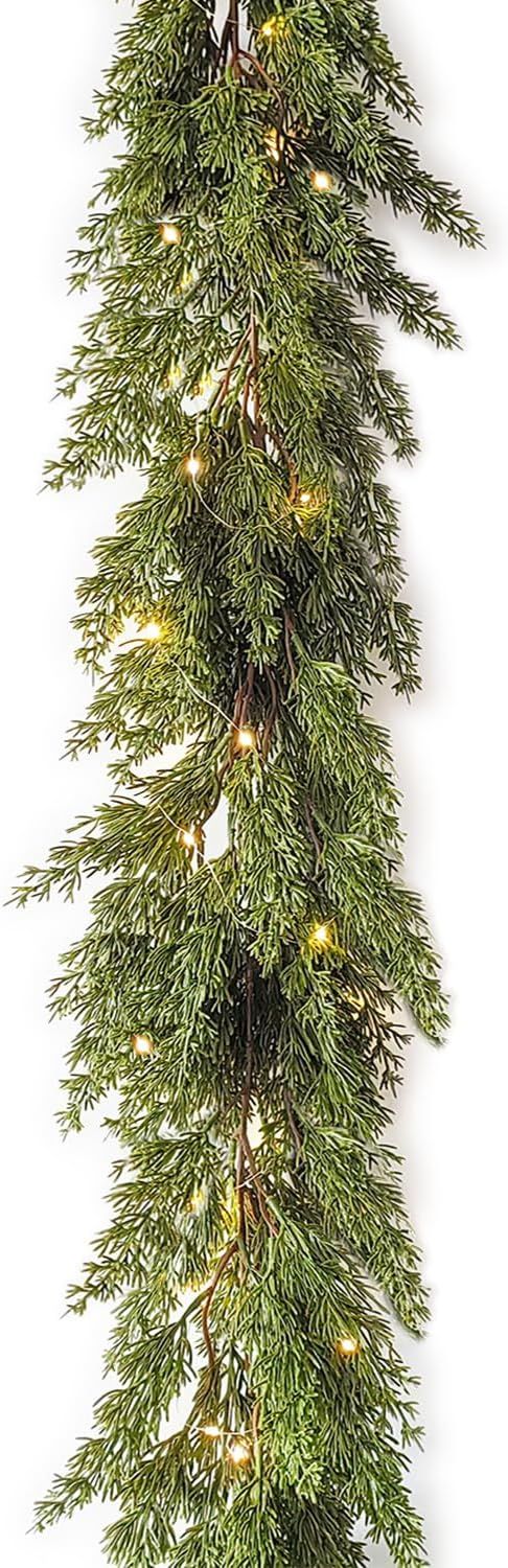 Treasborn Christmas Garland with Warm White 50 LED Lights 6FT Greenery Garland Decorations for Wi... | Amazon (US)