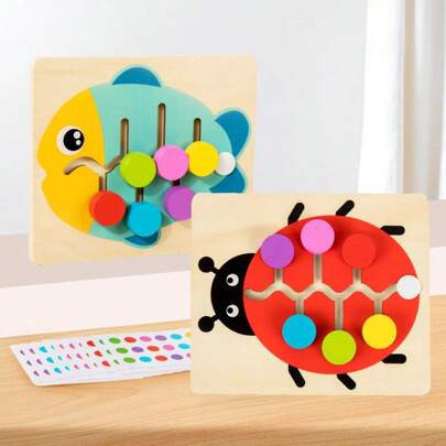 1 Set Of Color Matching Wooden Toys Suitable For 3-6 Years Old Kids, Ladybug & Fish Design, Multiple Fun Colors | SHEIN