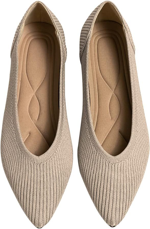 Women's Flats Shoes Pointed Toe Knit Ballet Comfortable Dressy Slip On Flat | Amazon (US)