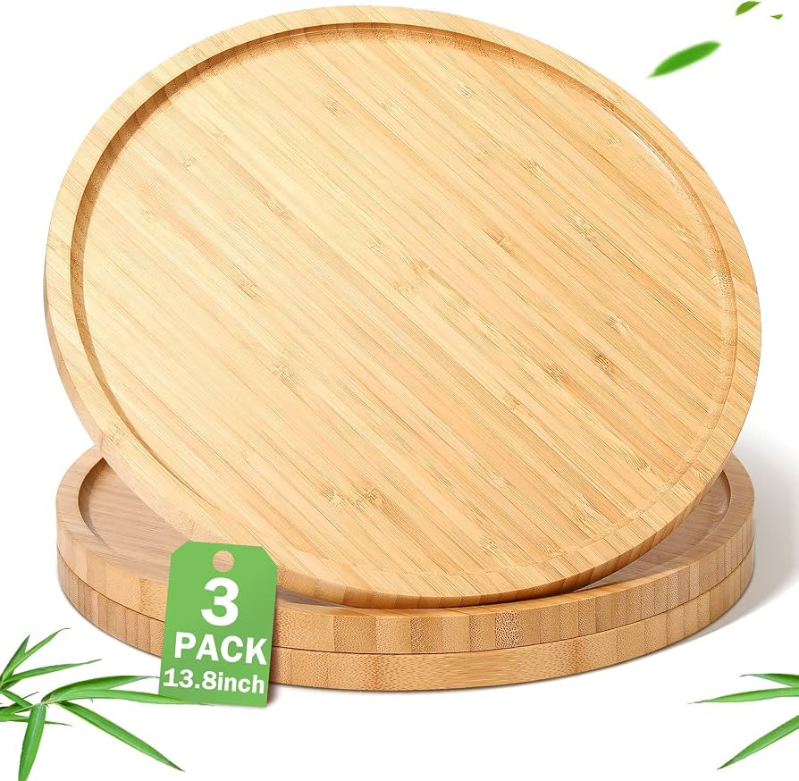 3 Pcs Bamboo Serving Tray Round Bamboo Tray Round Wood Plates Wooden Serving Platter Charcuterie ... | Amazon (US)