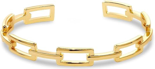 Gold Chunky Cuff Bangle Bracelets for Women, Paperclip Geometric 14K Gold Plated Open Adjustable ... | Amazon (US)