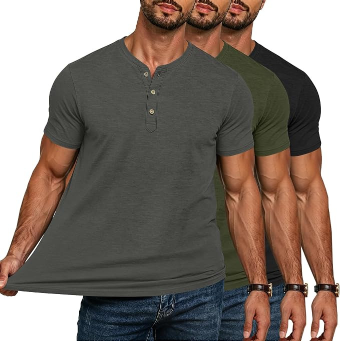 3 Pack Mens Henley Shirts Short Sleeve Casual Summer Basic Tees 3-Button Lightweight Stretch T Sh... | Amazon (US)