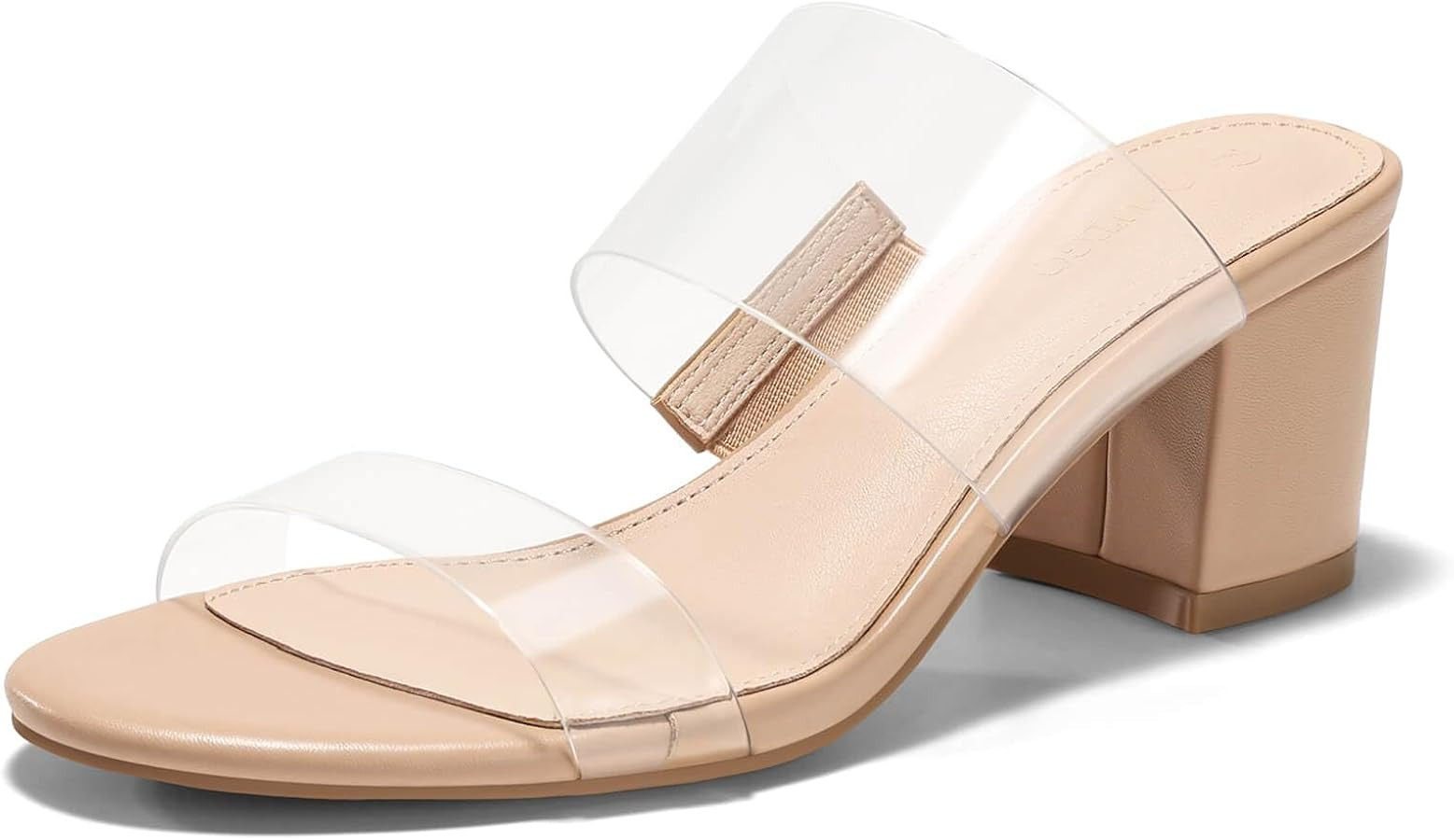 Coutgo Women's Clear Heeled Sandals Transparent Two Strap Chunky Block Heels Mules Open Toe Slip ... | Amazon (US)