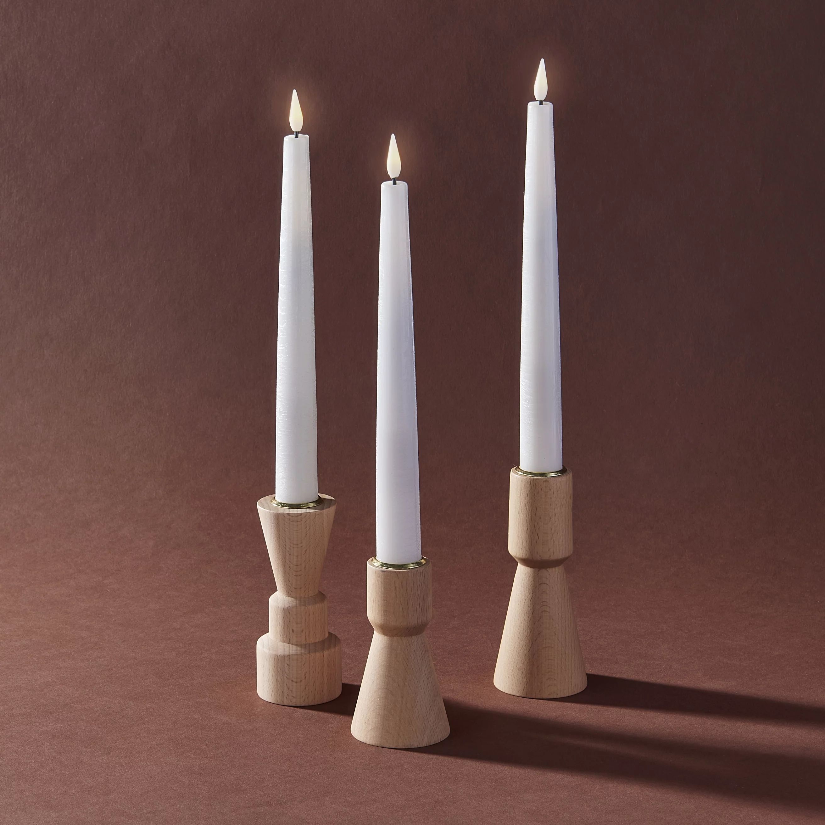 LampLust Modern Wood Candle Holders for Taper Candlesticks - 3 Pack | Walmart (US)