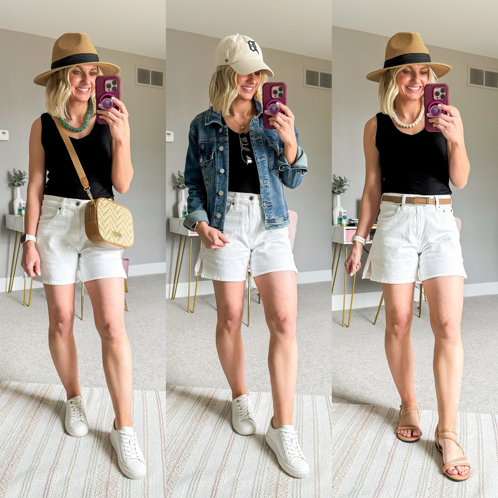Mom friendly summer capsule wardrobe. Outfits with white denim shorts.

#LTKOver40 #LTKSeasonal #LTKPetite