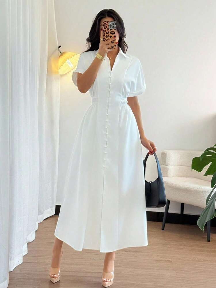 Chiquease White Outfits For Women Dresses Classy Elegant Button Up Shirt Dress Women Country Concert Outfit White Button Up Dress White Midi Dress White Collared Dress White Dress With Buttons | SHEIN