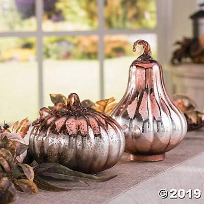 Gilded Harvest Mercury Glass Pumpkins (2 piece set) Fall Decorations | Amazon (US)