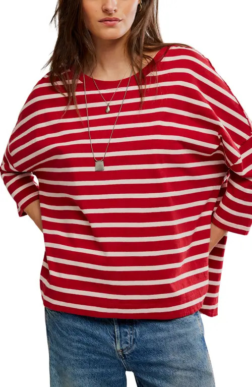 Free People Second Sense Striped T-Shirt in Berry Comb0 at Nordstrom, Size X-Small | Nordstrom