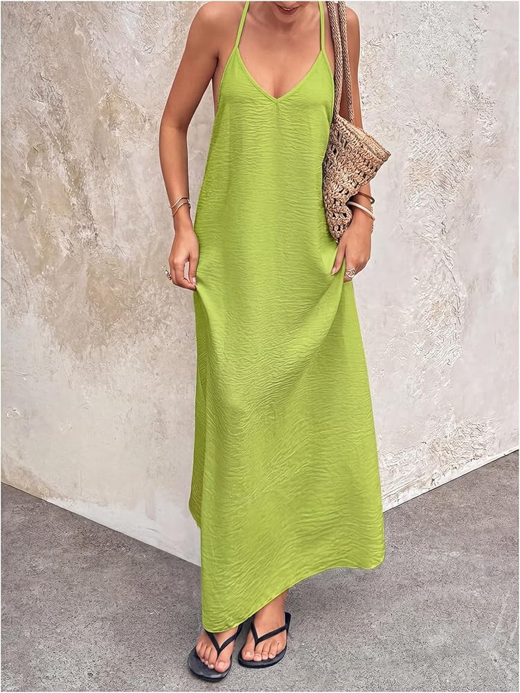 Verdusa Women's Backless Cami Dresses Linen Maxi Dress Sundress Open Back Vacation Beach Summer O... | Amazon (US)