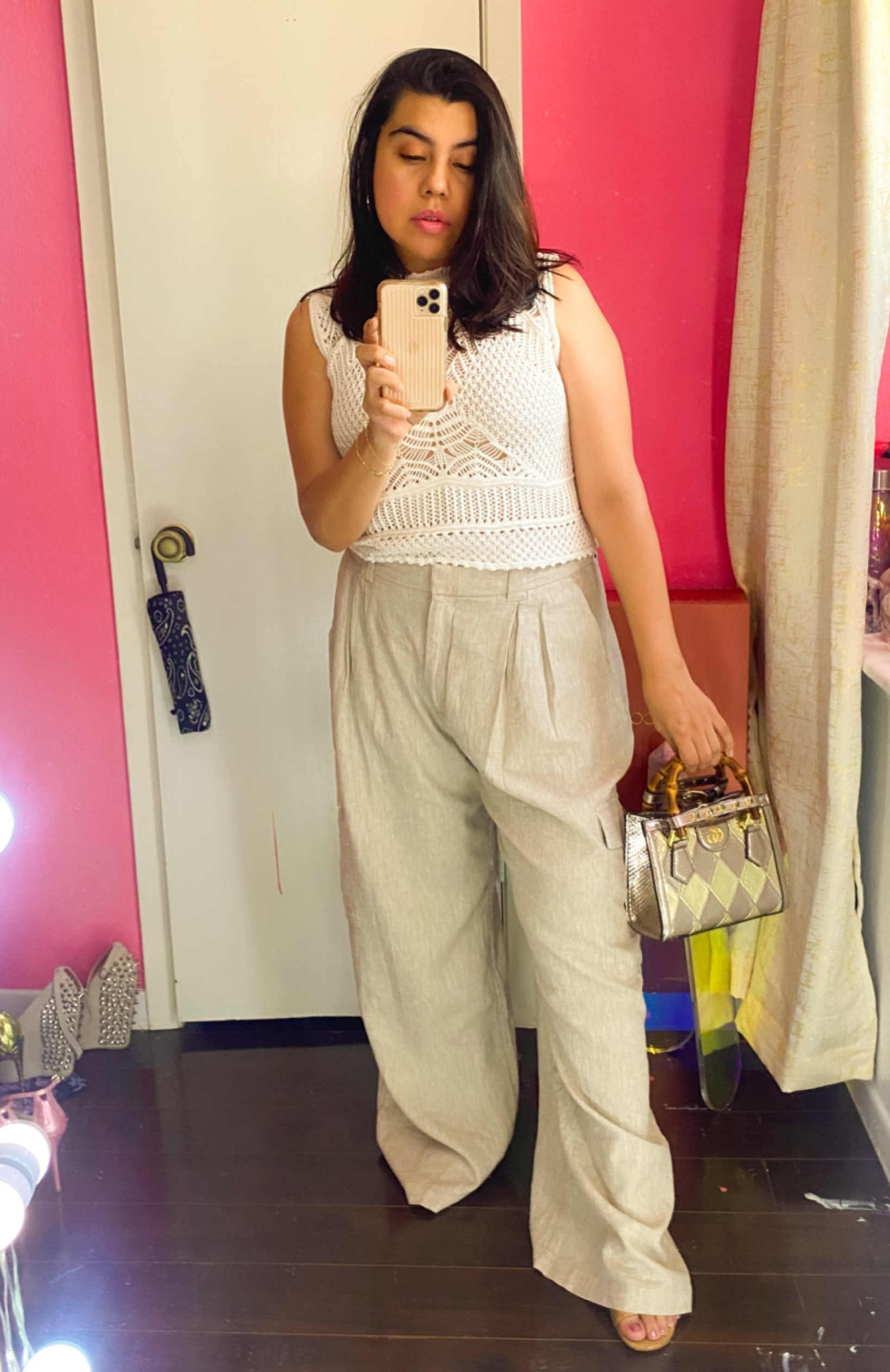 Crochet top and linen pants by Abercrombie. Feeling fresh on a very hot day in Houston. 
