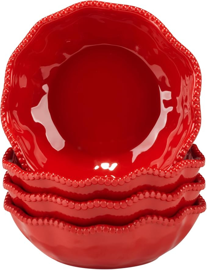 Amazon.com | Certified International Perlette Red 8.5" Melamine All Purpose Bowls, Set of 4: Dess... | Amazon (US)