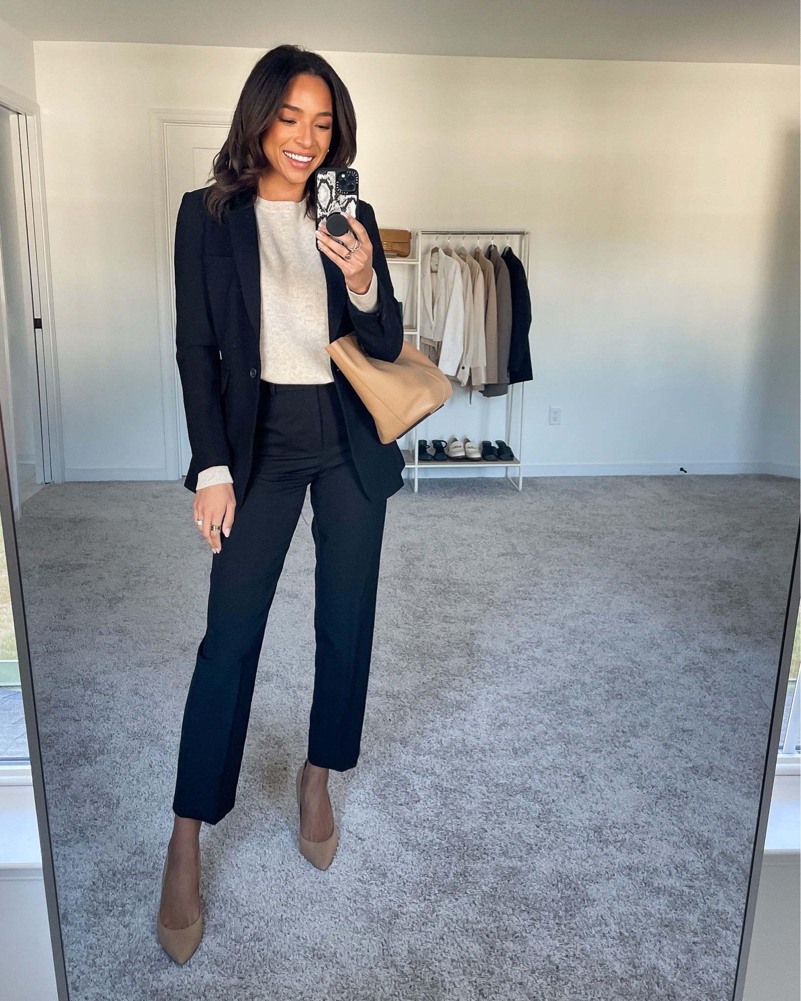 Size 4 in black blazer (runs very small, size up two), M in beige cashmere sweater (for an oversized fit), 4 in black work pants, pumps fit tts 







Fall outfit
Fall capsule wardrobe
Capsule wardrobe outfit
Fall work outfit
Work outfit 
Blazer outfit
Ankle trousers
Ankle pants

#LTKstyletip #LTKworkwear #LTKSeasonal