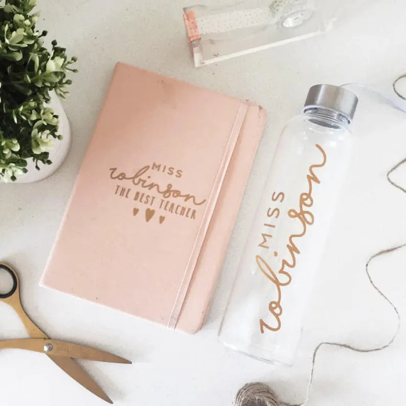 DIY Teacher gift duo notebook/ drink bottle // vinyl labels // christmas teacher gift // teacher ... | Etsy (US)