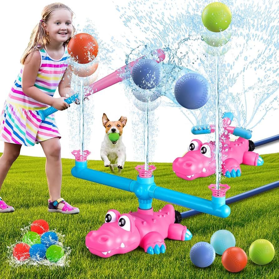 4-in-1 Water Sprinkler Baseball & Water Ball Toy, Crocodile 360° Roating Spray Toys with 3 Jets ... | Amazon (US)